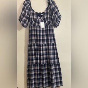 Moodie Checkered Midi Dress in Navy and White
